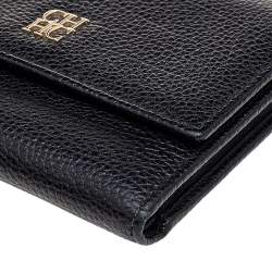 Pre Owned Carolina Herrera Black Leather Trifold Compact Wallet