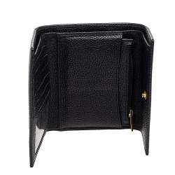 Pre Owned Carolina Herrera Black Leather Trifold Compact Wallet