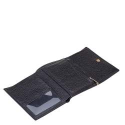 Pre Owned Carolina Herrera Black Leather Trifold Compact Wallet