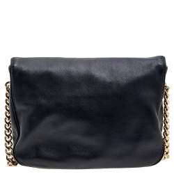 Pre Owned Carolina Herrera Black Leather Chain Flap Shoulder Bag
