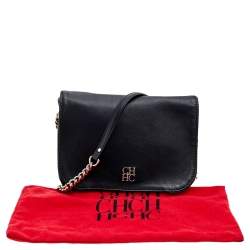 Pre Owned Carolina Herrera Black Leather Chain Flap Shoulder Bag