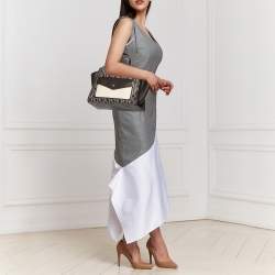 Pre Owned Carolina Herrera White/Dark Brown Signature Coated Canvas Front Pocket Tote