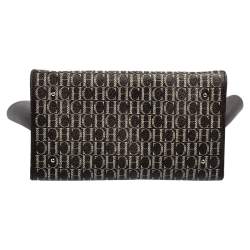 Pre Owned Carolina Herrera White/Dark Brown Signature Coated Canvas Front Pocket Tote