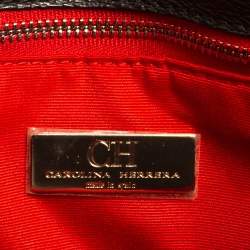 Pre Owned Carolina Herrera White/Dark Brown Signature Coated Canvas Front Pocket Tote