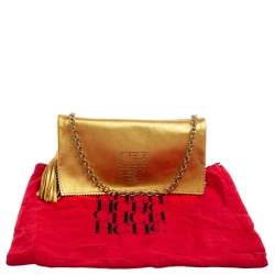 Pre Owned Carolina Herrera Metallic Gold Leather Tassel Chain Crossbody Bag