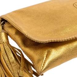 Pre Owned Carolina Herrera Metallic Gold Leather Tassel Chain Crossbody Bag