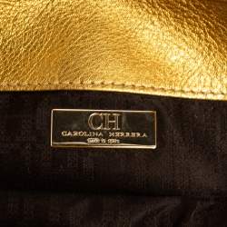 Pre Owned Carolina Herrera Metallic Gold Leather Tassel Chain Crossbody Bag