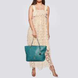 Pre Owned Carolina Herrera Dark Green Leather Tassel Zip Tote