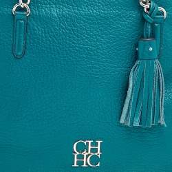 Pre Owned Carolina Herrera Dark Green Leather Tassel Zip Tote