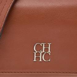 Pre Owned Carolina Herrera Brown Leather Crossbody Bag