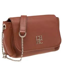 Pre Owned Carolina Herrera Brown Leather Crossbody Bag