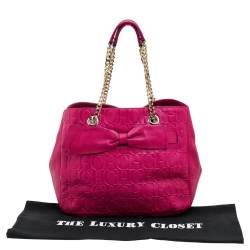 Pre Owned Carolina Herrera Pink Monogram Embossed Leather Audrey Tote