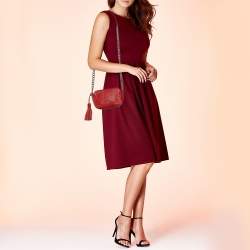 Pre Owned Carolina Herrera Red Leather Tassel Crossbody Bag