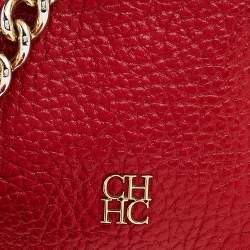 Pre Owned Carolina Herrera Red Leather Tassel Crossbody Bag