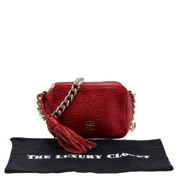 Pre Owned Carolina Herrera Red Leather Tassel Crossbody Bag