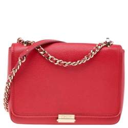 Pre Owned Carolina Herrera Red Leather Flap Shoulder Bag