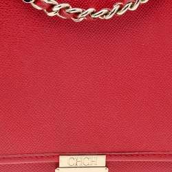 Pre Owned Carolina Herrera Red Leather Flap Shoulder Bag
