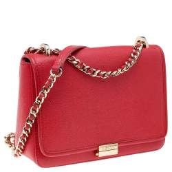 Pre Owned Carolina Herrera Red Leather Flap Shoulder Bag