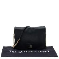 Pre Owned Carolina Herrera Black Leather Flap Shoulder Bag