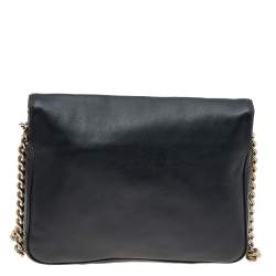 Pre Owned Carolina Herrera Black Leather Flap Shoulder Bag