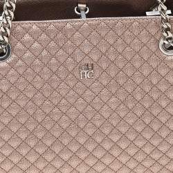 Pre Owned Carolina Herrera Metallic Rose Gold Micro Quilted Leather Chain Tote