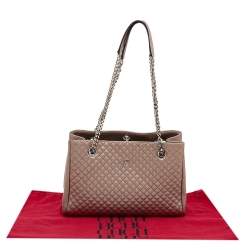 Pre Owned Carolina Herrera Metallic Rose Gold Micro Quilted Leather Chain Tote