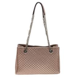 Pre Owned Carolina Herrera Metallic Rose Gold Micro Quilted Leather Chain Tote