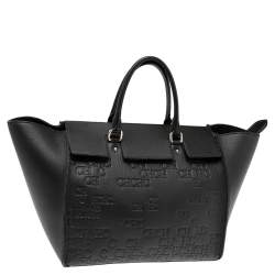 Pre Owned Carolina Herrera Black Monogram Embossed Leather Vendome Tote