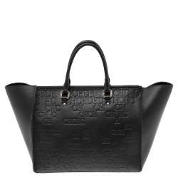 Pre Owned Carolina Herrera Black Monogram Embossed Leather Vendome Tote