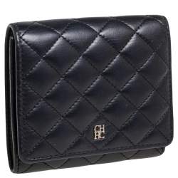 Pre Owned Carolina Herrera Black Quilted Leather Trifold Compact Wallet