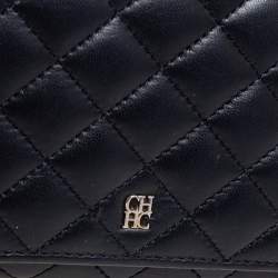 Pre Owned Carolina Herrera Black Quilted Leather Trifold Compact Wallet