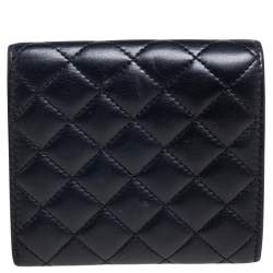 Pre Owned Carolina Herrera Black Quilted Leather Trifold Compact Wallet