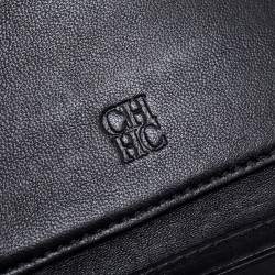 Pre Owned Carolina Herrera Black Quilted Leather Trifold Compact Wallet