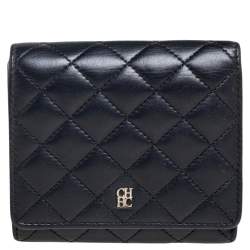 Pre Owned Carolina Herrera Black Quilted Leather Trifold Compact Wallet