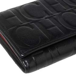 Pre Owned Carolina Herrera Black Monogram Embossed Leather Flap Continental Wallet