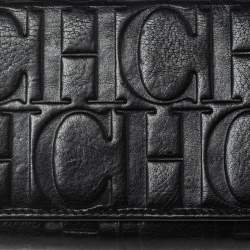 Pre Owned Carolina Herrera Black Monogram Embossed Leather Flap Continental Wallet