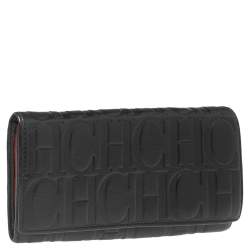 Pre Owned Carolina Herrera Black Monogram Embossed Leather Flap Continental Wallet