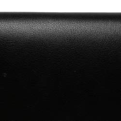 Pre Owned Carolina Herrera Black Leather Logo Metal Flap Clutch