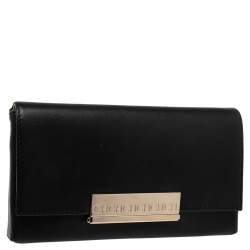 Pre Owned Carolina Herrera Black Leather Logo Metal Flap Clutch