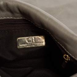 Pre Owned Carolina Herrera Grey Embossed Leather Flap Shoulder Bag