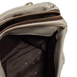 Pre Owned Carolina Herrera Grey Embossed Leather Flap Shoulder Bag