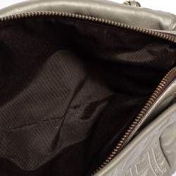 Pre Owned Carolina Herrera Grey Embossed Leather Flap Shoulder Bag