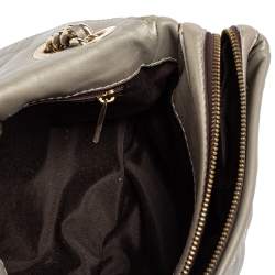 Pre Owned Carolina Herrera Grey Embossed Leather Flap Shoulder Bag