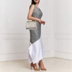 Pre Owned Carolina Herrera Grey Embossed Leather Flap Shoulder Bag