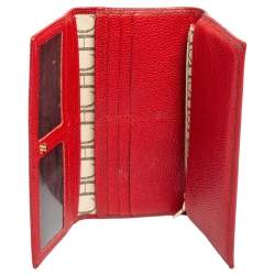 Pre Owned Carolina Herrera Beige/Red Monogram Coated Canvas and Leather Continental Wallet