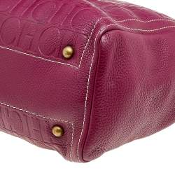 Pre Owned Carolina Herrera Purple Monogram Embossed Leather Andy Tote