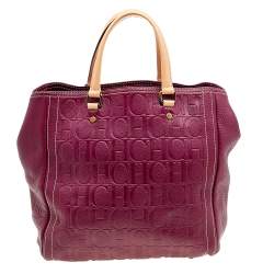 Pre Owned Carolina Herrera Purple Monogram Embossed Leather Andy Tote