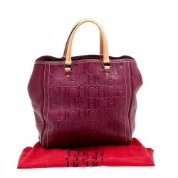 Pre Owned Carolina Herrera Purple Monogram Embossed Leather Andy Tote