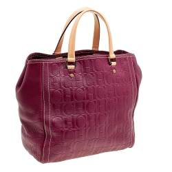 Pre Owned Carolina Herrera Purple Monogram Embossed Leather Andy Tote