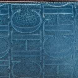 Pre Owned Carolina Herrera Blue Monogram Embossed Leather Zip Around Wallet